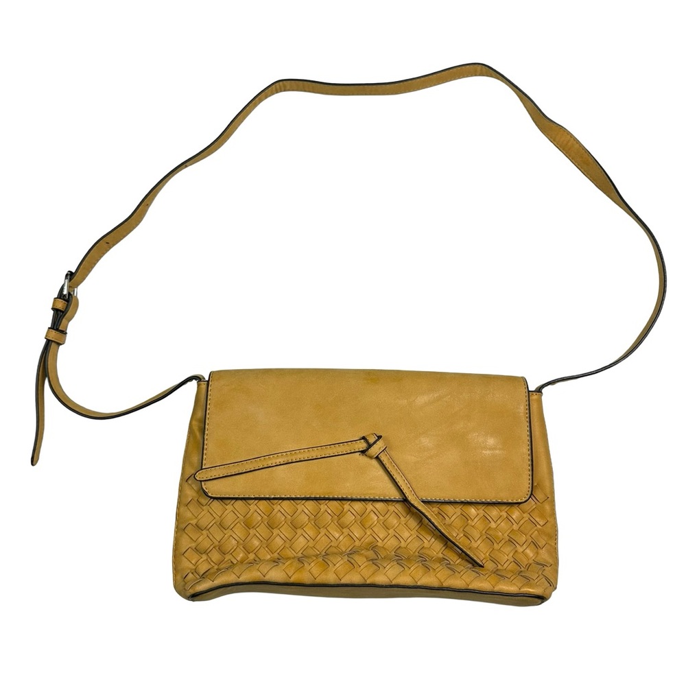 Paco Martinez Vegan Faux Leather Woven Mustard Yellow Crossbody Purse Bag